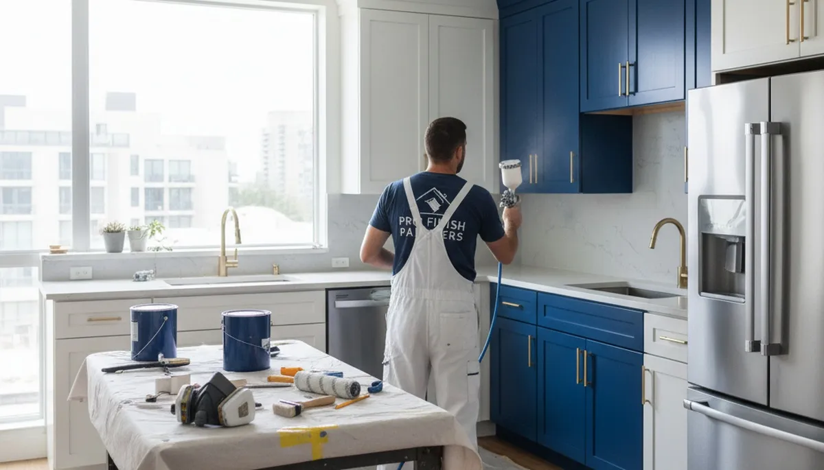 Cabinet painting in Allen, TX by Allen Paint Pros for a kitchen cabinet refinishing project