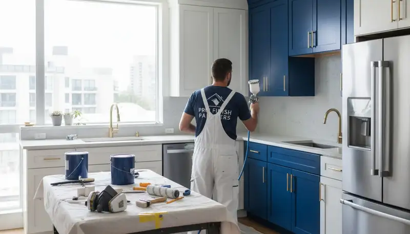 Cabinet painting in Allen, TX by Allen Paint Pros for a kitchen cabinet refinishing project