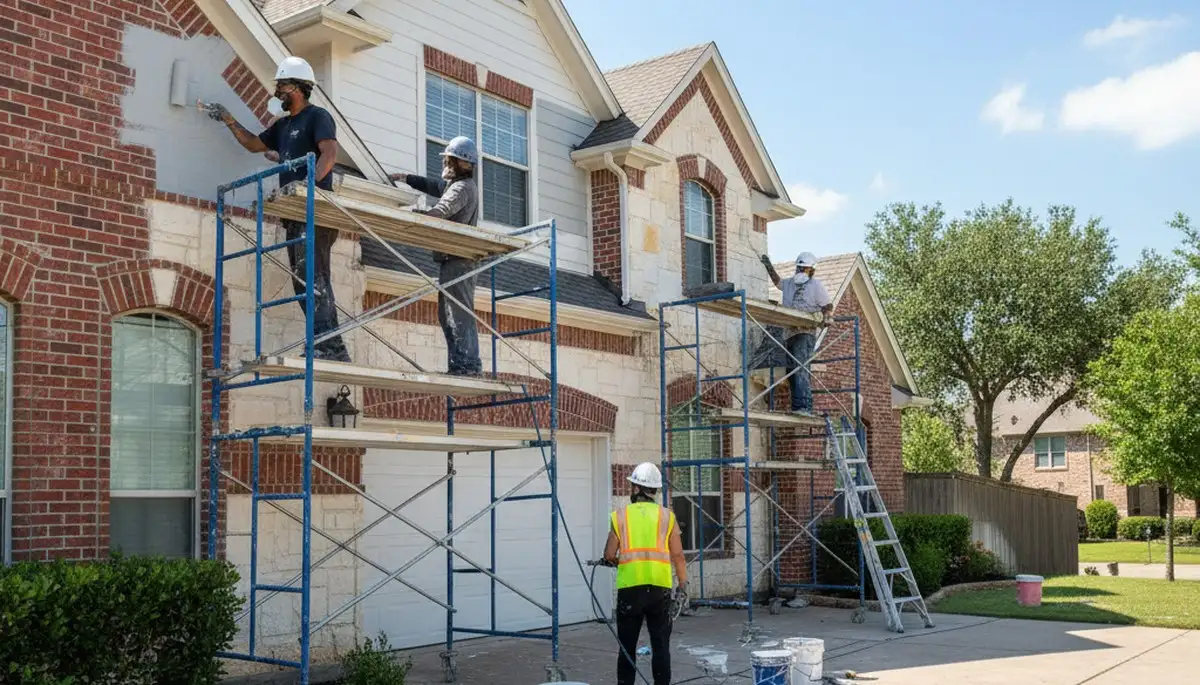 Painter working on an Allen, TX home exterior for professional house painting services