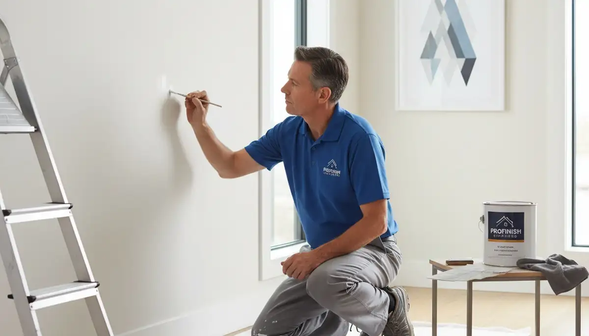 Painter performing touch-up service in Allen, TX for scuffs and chips with color-matched finish